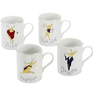 NWOT Pottery Barn 4 Reindeer Mugs